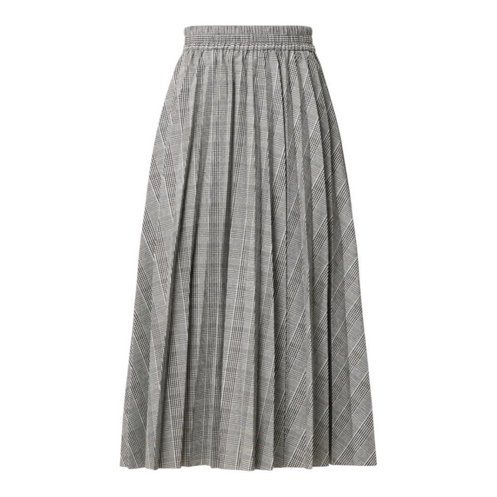 Stella Jean Pleated Midi Skirt Black & White Houndstooth Plaid Size IT 44 / US 8